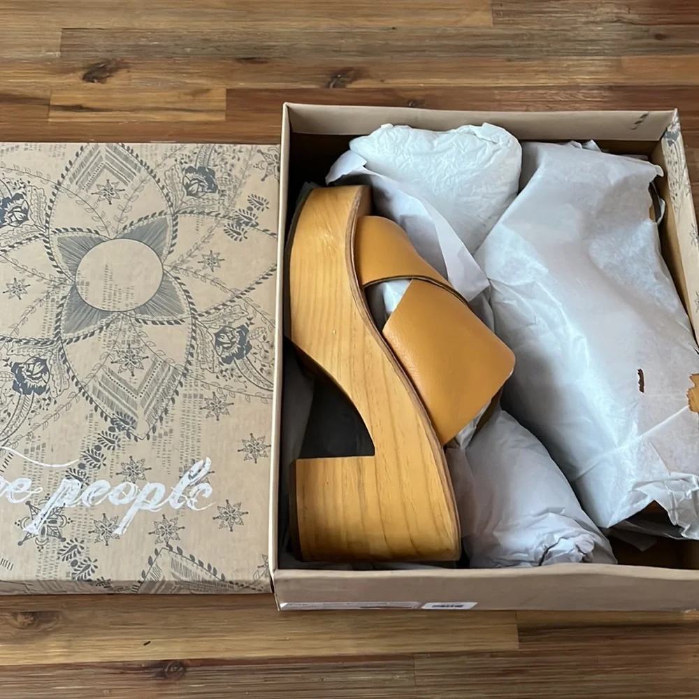 Free People Kora Boho Leather Platform Clog Orange Sweetheart Sunrise